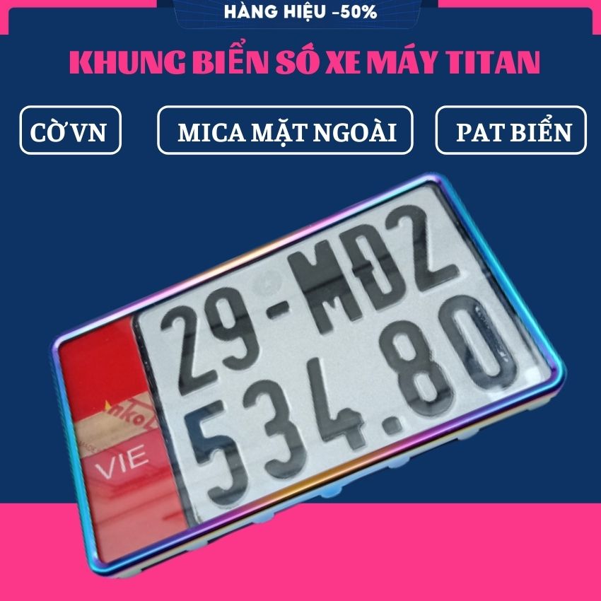 Khung biển số xe máy titan xe máy đủ bộ mica pat biển số logo tự lắp đặt cho xe máy biển 4 và 5 số