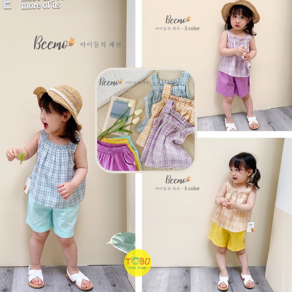 Bộ thô kẻ 2 dây cho bé gái beemo tbks126