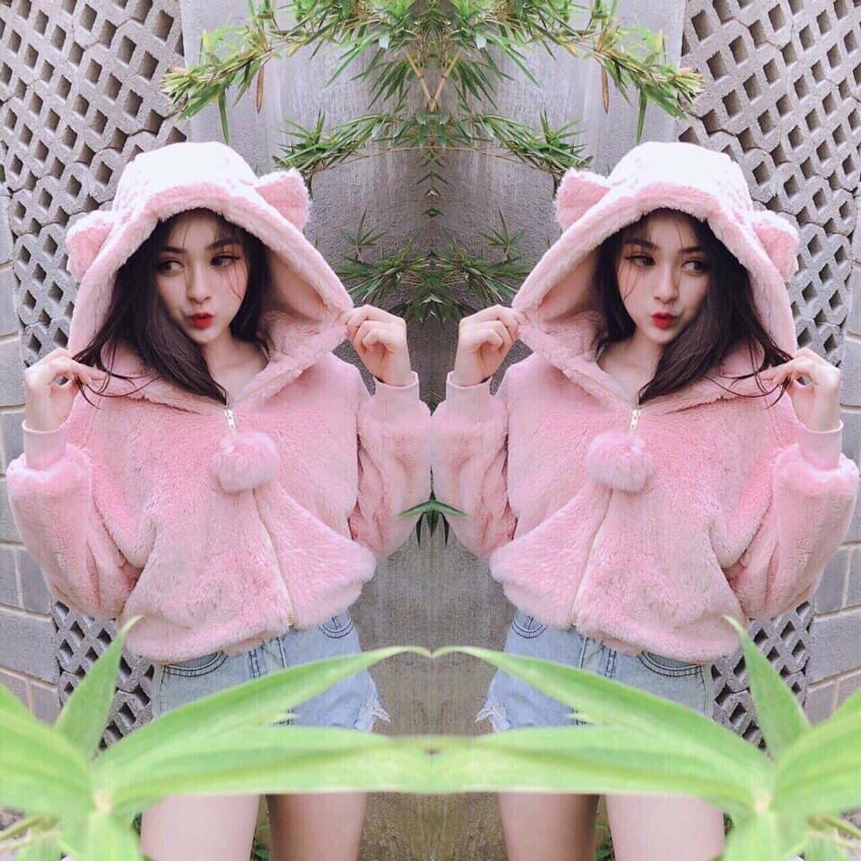 (ảnh thật) ÁO KHOÁC LÔNG NỮ, ÁO LÔNG GẤU SIÊU CUTE, SIÊU ẤM THIẾT KẾ MŨ TO TAI THỎ, MINHQUANG2017