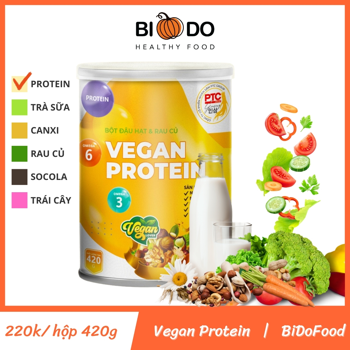  Vegan Protein Bột Sữa Hạt Đậu Rau Củ Thuần Chay - Bí Đỏ Food - Sữa Hạt Ngũ Cốc Bổ Sung Dinh Dưỡng 