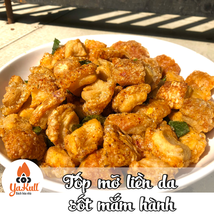 Tóp mỡ liền da sốt mắm hành | siêu giòn |
