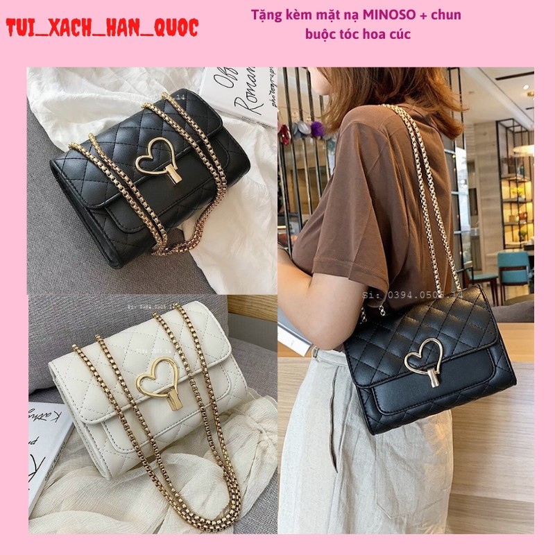 Túi Đeo Chéo Nữ ♥️FREESHIP♥️ Túi Đeo Vai Khóa Trái Tim Hàn Quốc Dây Xích HQ 152