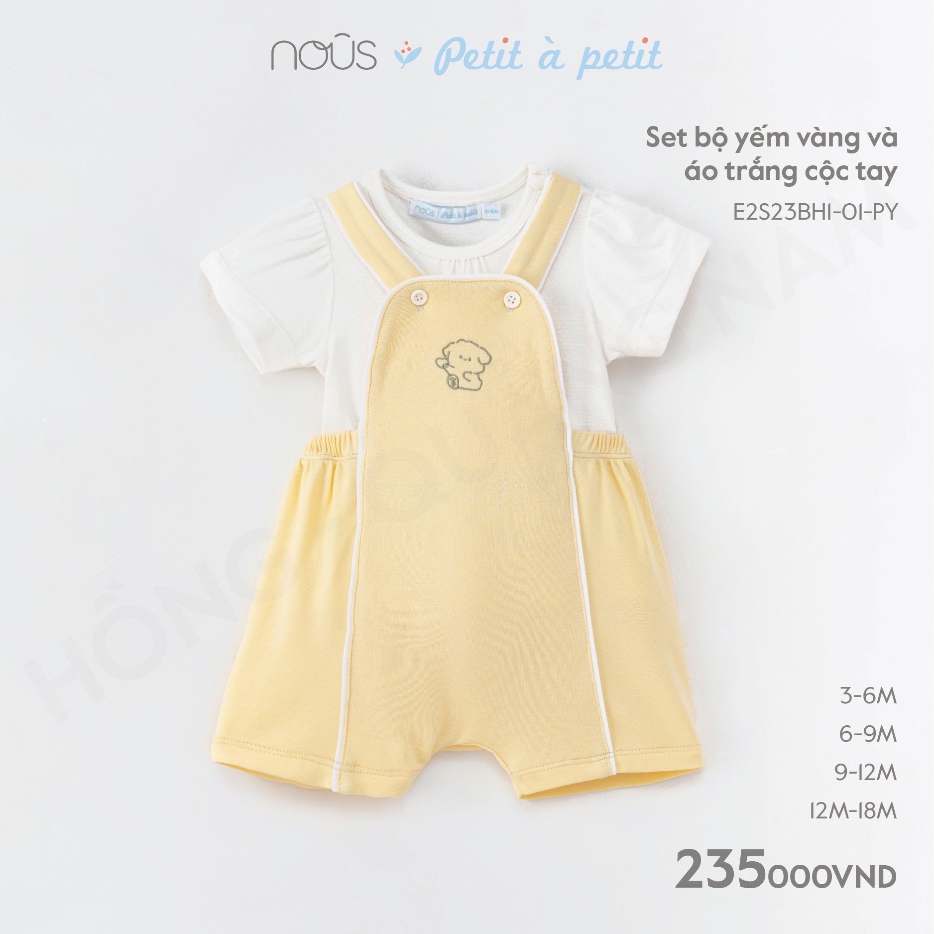 Bộ body cộc trắng in hình gấu cho bé từ 3-6m đến 9-12m nous