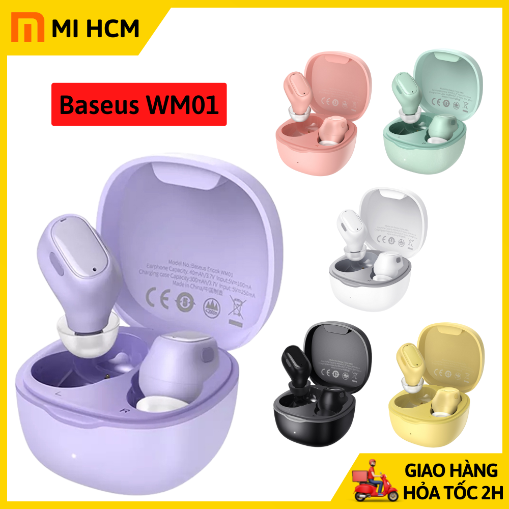 Tai nghe bluetooth 5.3 baseus wm01 tws chống ồn, tai nghe nhét tai không dây baseus wm01 bluetooth 5.3 tws chống ồn, tai nghe nhét trong không dây baseus mini wm01 tws bluetooth tương thích mọi thiết bị