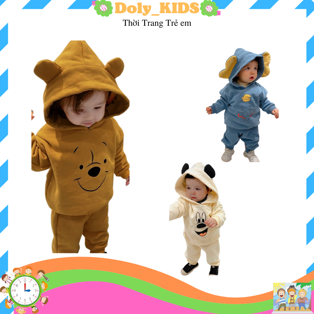 Bộ nỉ bông cho bé trai bé gái in hình thú cưng Minkids. Bộ quần áo thu đông cho bé trai bé gái từ 6-16kg Mã NGT01