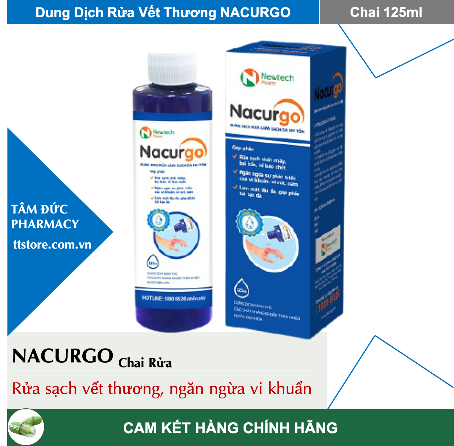 Dung dịch rửa vết thương nacurgo - ngừa khuẩn, sạch nhầy, an toàn