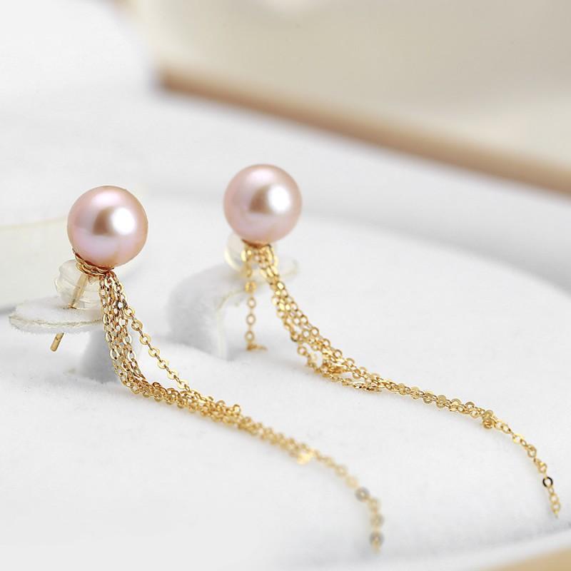 EROPI - Bông tai vàng 18k ngọc trai thật Roti 8-8.5mm