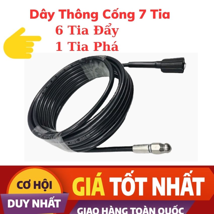Dây thông cống áp lực nước - Béc 7 Tia- Dây thông cống bằng máy rửa xe gia đình-Dây áp lực thông cống.
