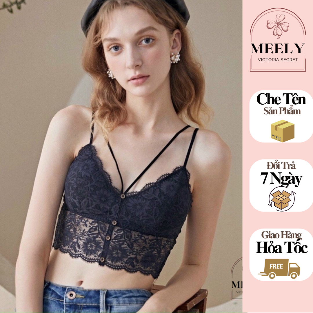 Áo Bralete Ren Nữ 2 Dây Cao Cấp Có Đệm Mút Dáng Crotop Thiết Kế Khuy Trước, Bra sexy siêu quyến rũ Hot Tôn Vòng 1 - 067