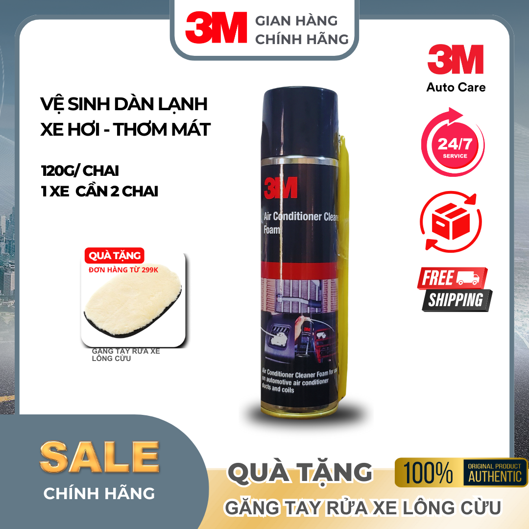 Dung Dich Vệ Sinh Dàn Lạnh Ô Tô dạng bọt 3M™ Air Conditioner Cleaner Foam 120g  - Khử mùi, vệ sinh dàn lạnh lâu ngày (Dùng được cho máy điều hòa gia đình) - 1 xe cần 2 chai