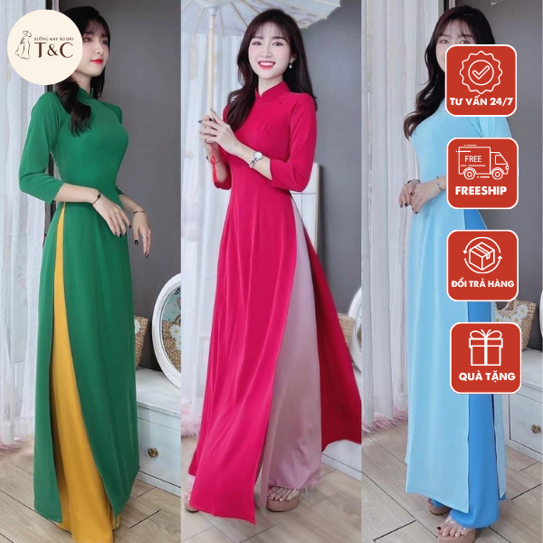 Áo dài nữ trơn chất liệu lụa mỹ cao cấp loại 1 - xưởng may áo dài tc - ad19
