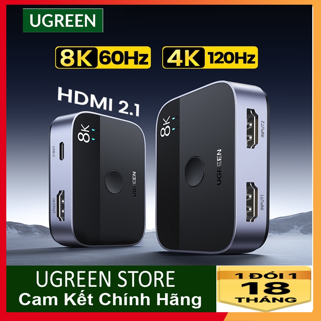 Bộ gộp hdmi 2 vào 1 ra cao cấp ugreen 90385 chính hãng 4k@120hz x 8k@60hz cm561