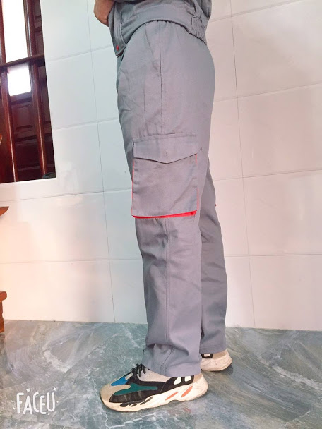 Quần kaki túi hộp nam nữ SHUNI 006Q bảo hộ lao động xám phối đỏ loại dày dành cho công nhân, kỹ sư, xây dựng, làm việc