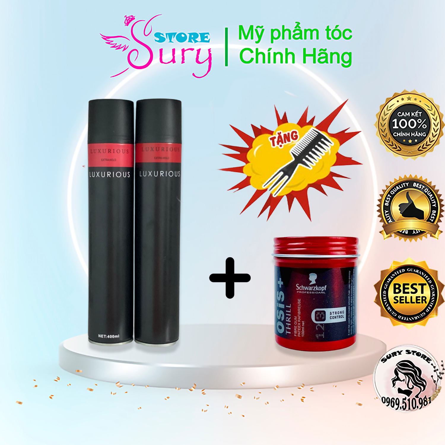 Combo Sáp vuốt tóc Osis 100g và Gôm Luxurious 320ml Surystore