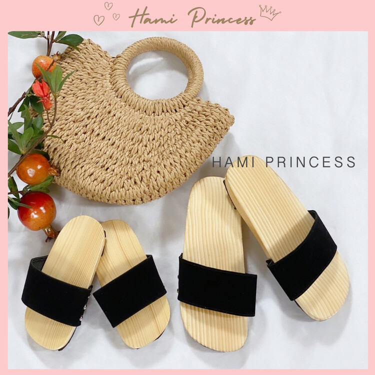 Đế cao cu 2 lớp Guốc Gỗ Mộc Cho Bé Trai Bé Gái Quai Đen ❤️ HAMI PRINCESS