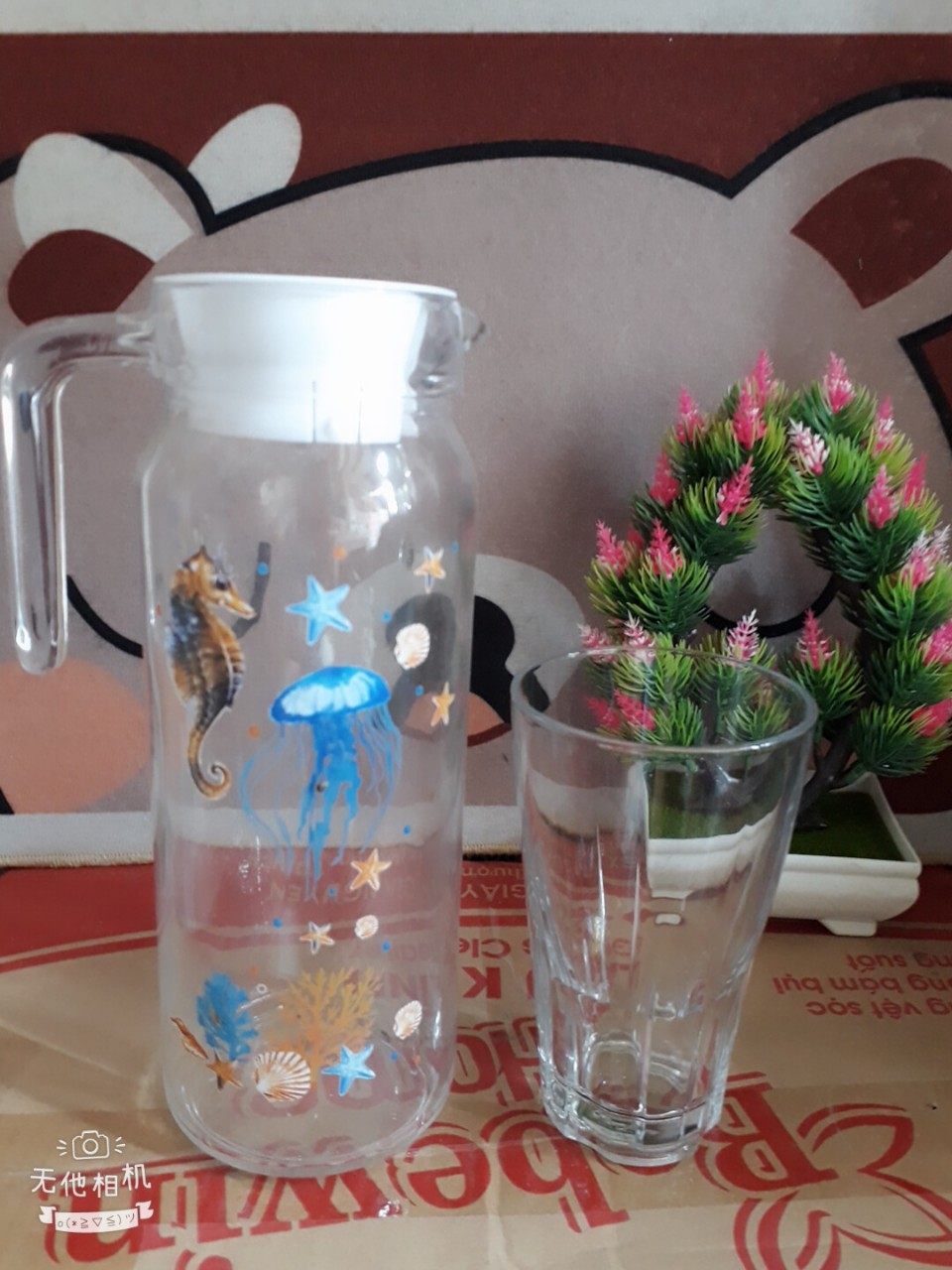 Bình thủy tinh kèm ly dung tích 1l