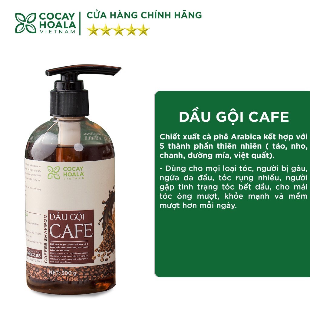 Dầu Gội Cafe Arabica dành cho nam giới kích thích mọc tóc, giảm gãy rụng, nuôi dưỡng tóc đen mượt, thành phần thiên nhiên, an toàn không gây kích ứng, phù hợp mọi loại da đầu Cocayhoala 300g