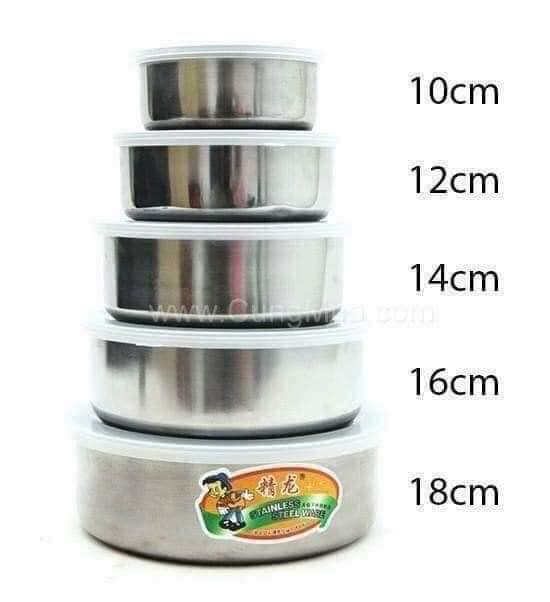 Bộ 5 bát inox lạnh có nắp đậy (10cm, 12cm, 14cm, 16cm và 18cm) - bộ thố inox lạnh - bộ 5 hộp inoc