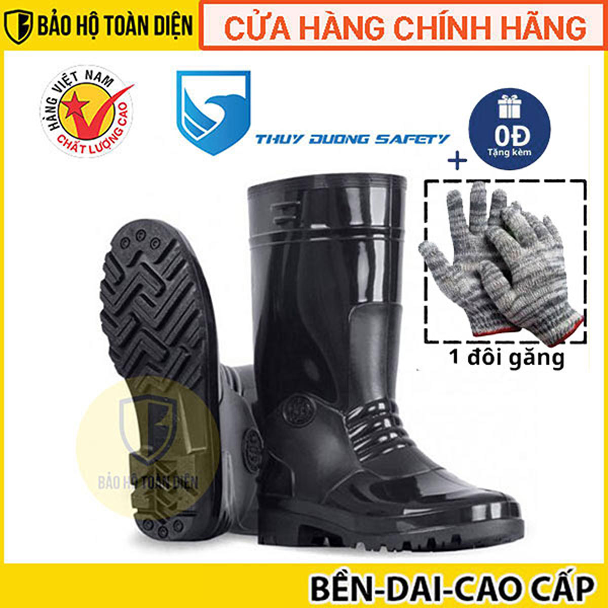 [TẶNG GĂNG] Ủng bảo hộ lao động Thùy Dương Đen 819 _ CÓ LÓT VỚ _ Nhựa PVC chất lượng cao, đế chống trượt có độ mềm dẻo nhất định và cực kì bền