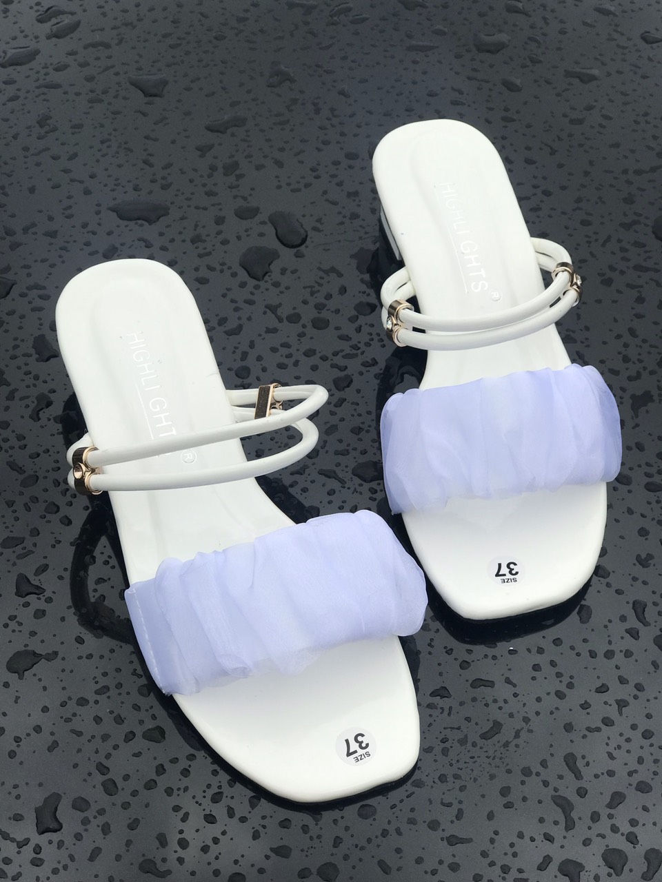 Guốc nữ mang 2 kiểu quai nhún voan giày sandal cao gót