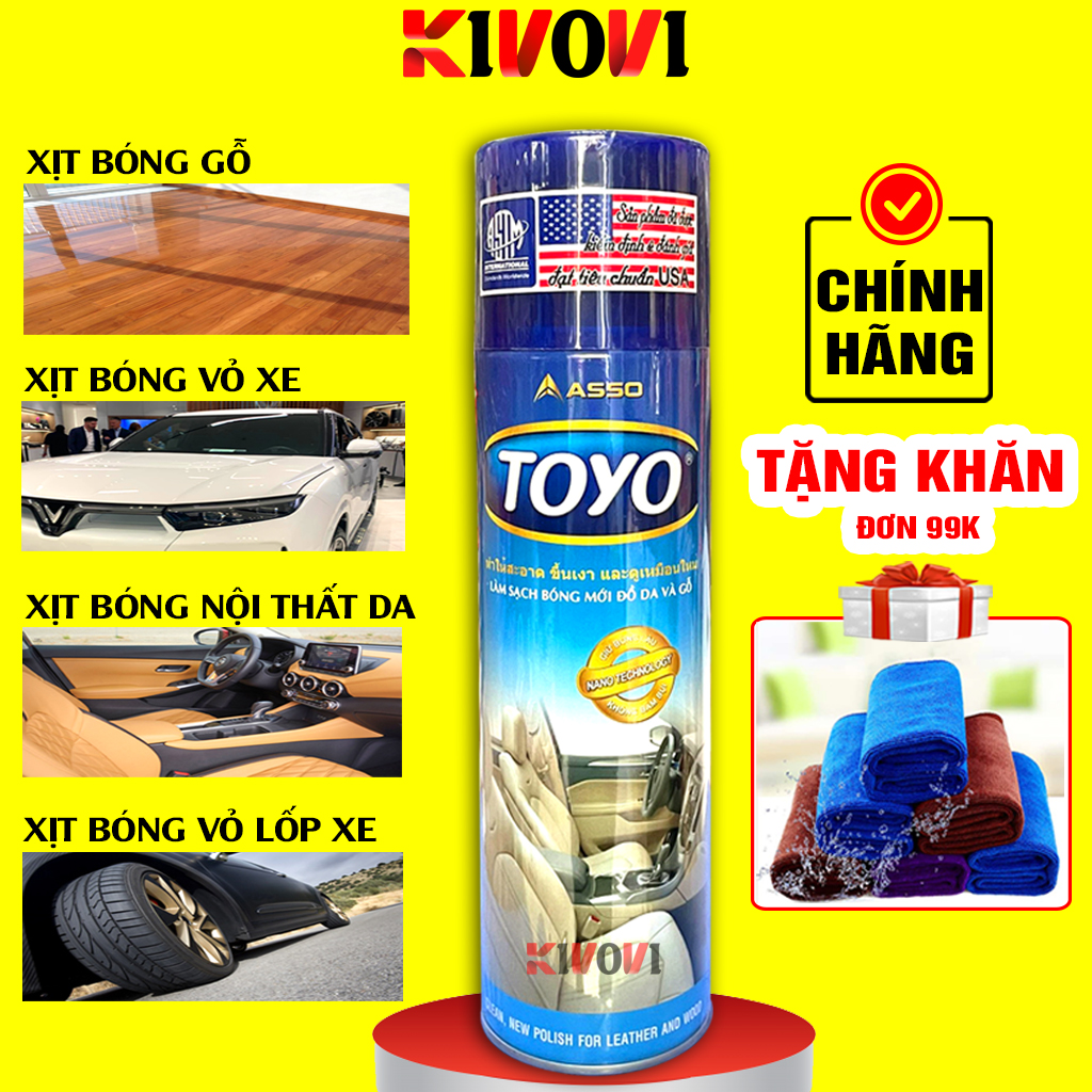 Chai Xịt Bóng Xe Máy TOYO ASSO 500ML - Bình Xịt Nhựa Nhám - Bình Xịt Gỗ - Bình Xịt Bóng Da Và Nội Thất Otô - Kivovi