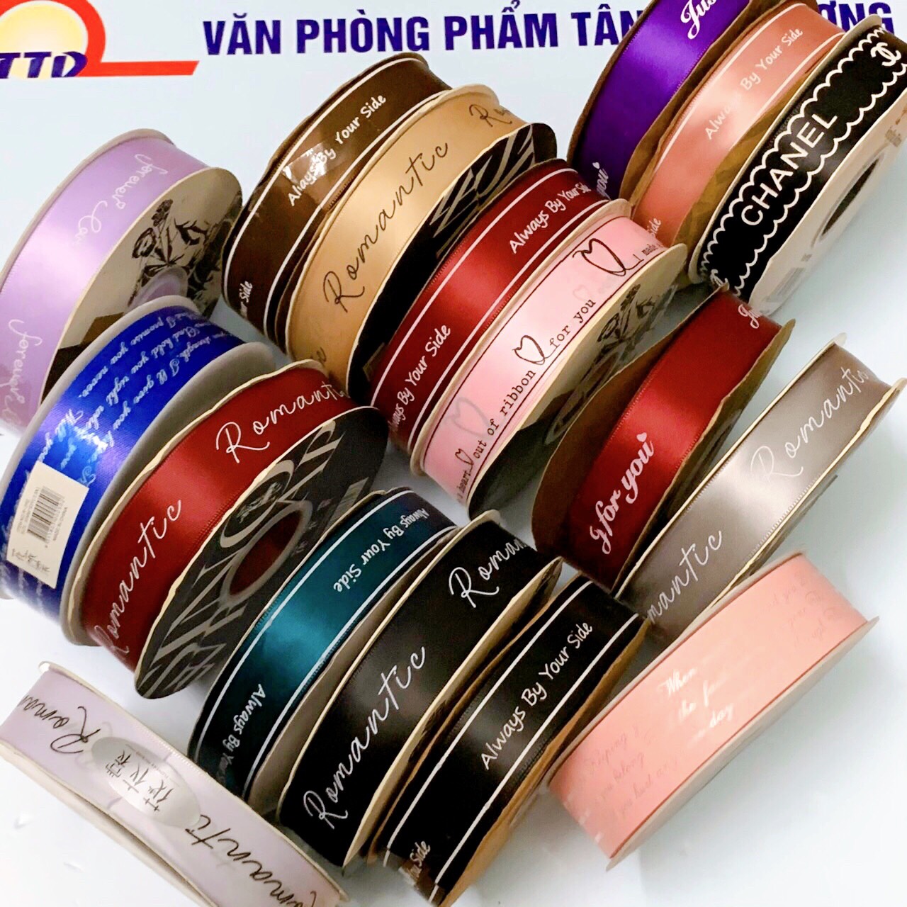Ruy băng lụa in chữ 2,5cm đẹp