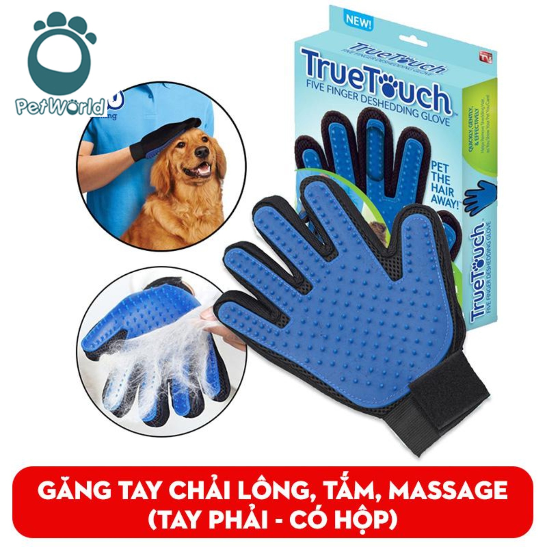 Găng tay chải lông cho chó mèo True touch - Găng tay tắm, chải lông và massage cho thú cưng Kún Miu