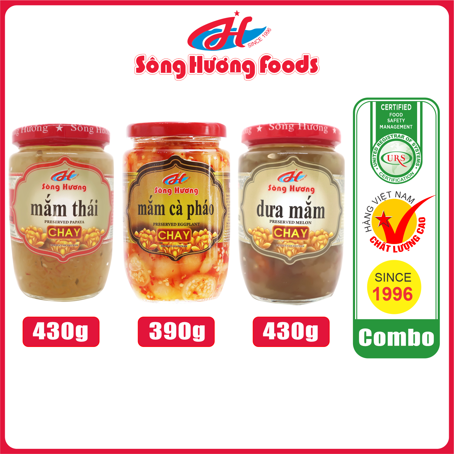 Combo 1 hũ mắm thái chay 430g + 1 hũ mắm cà pháo chay 390g + 1 hũ dưa mắm chay 430g sông hương foods