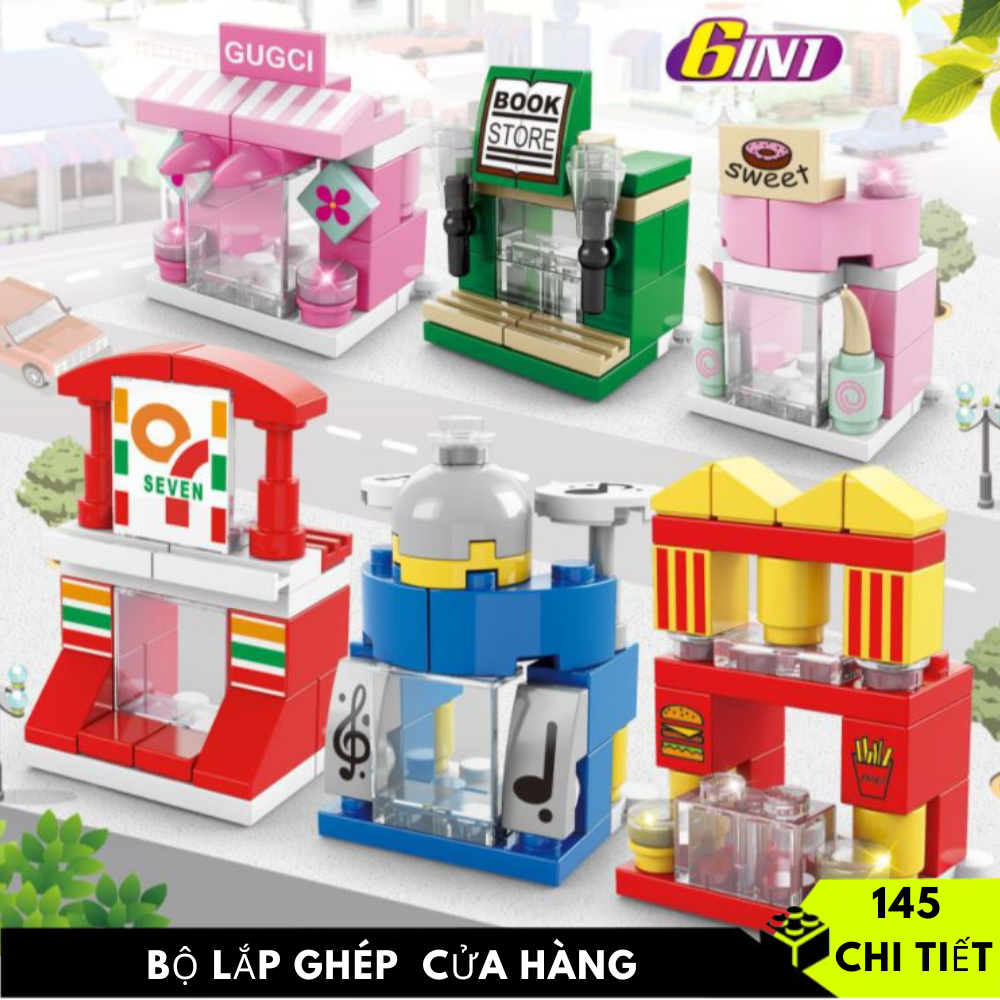 Bộ đồ chơi lắp rám mô hình 6 cửa hàng lego 6 in 1 137 chi tiết
