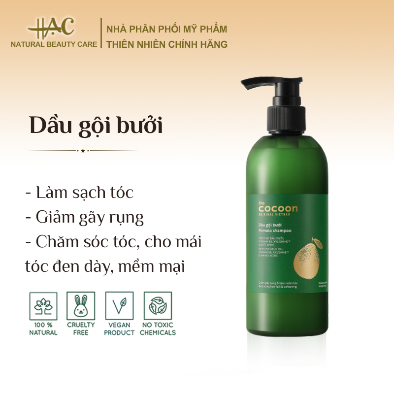 Dầu gội chiết suất từ bưởi, dưỡng tóc suông mượt, 100% thiên nhiên - Cocoon