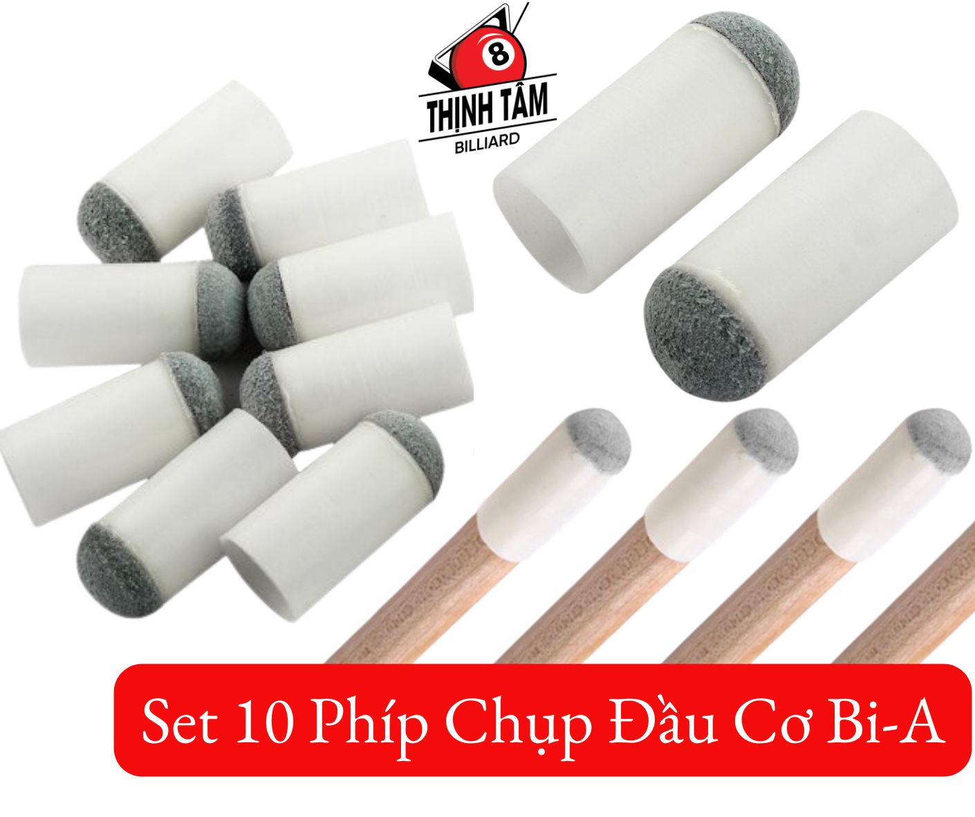Set 10 chụp đầu cơ đài loan đầu chụp gậy bi-a bida 11mm 12mm 13mm cao cấp