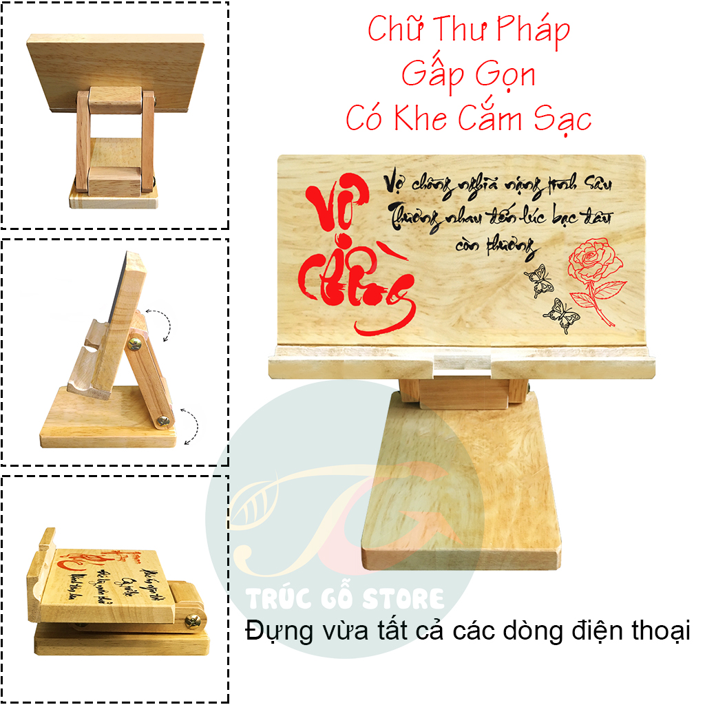 Giá đỡ điện thoại kệ điện thoại bằng gỗ viết chữ thư pháp làm quà tặng ý nghĩa cho người thân - 10 kiểu chữ tự chọn