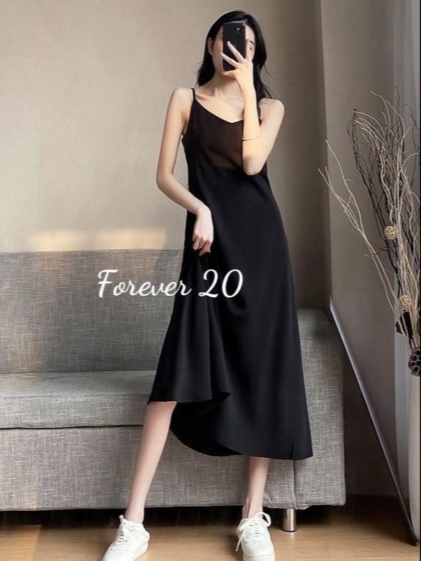 Váy maxy đũi 2 dây cổ tim dáng dài 1m15 chất đũi xước
