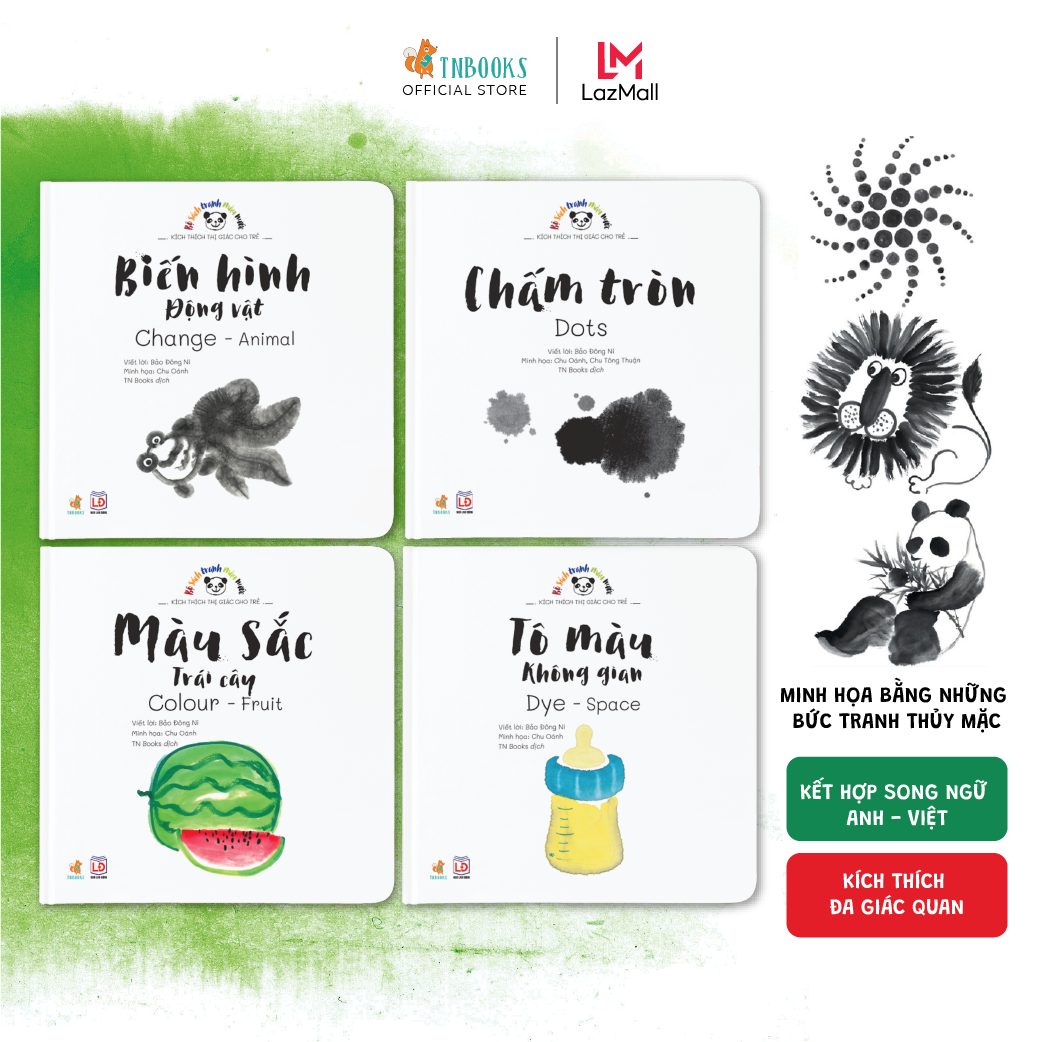 Sách cho bé - bộ 4 cuốn sách kích thích thị giác cho trẻ sơ sinh - sách tương tác song ngữ việt anh