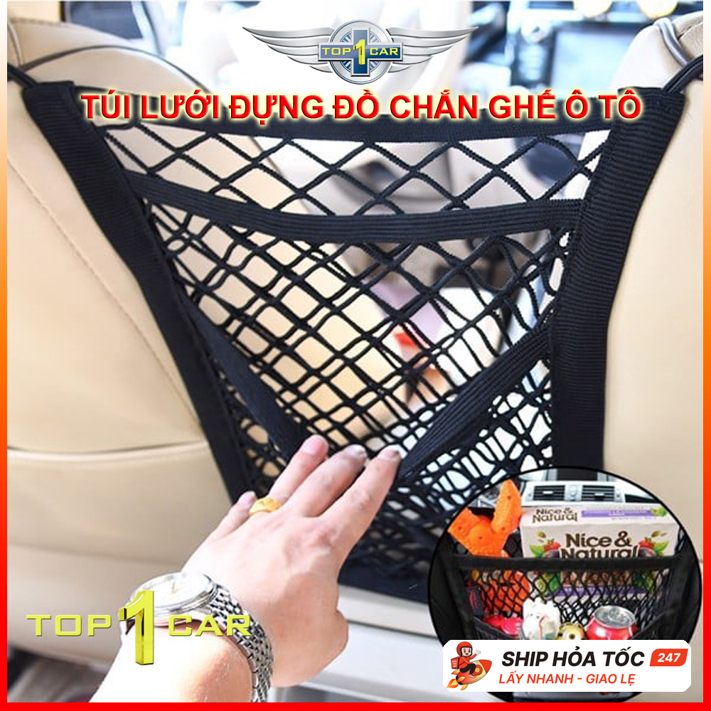 Túi lưới đựng đồ giữa 2 ghế xe hơi - Túi lưới co giãn đa năng để đồ và an toàn cho hàng ghế sau