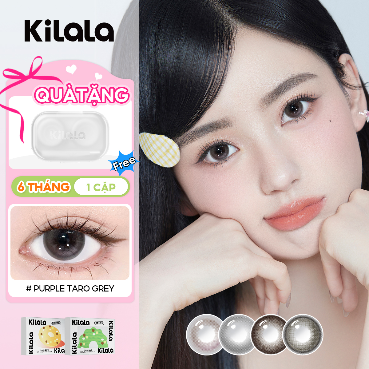 Kilala Kính áp tròng màu xám lens nâu tự nhiên 6 tháng,Purple Taro Grey/Chocolate Cream Brown DIA 14.2mm lens cận nâu tự nhiên có độ (0-8) 1cặp