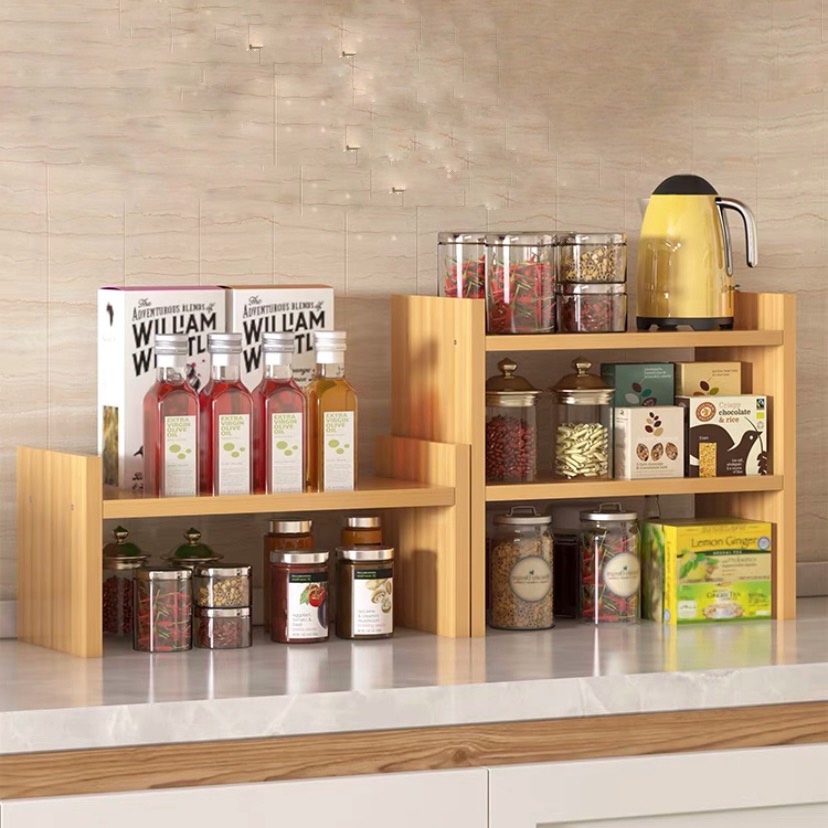 Kệ gỗ nhà bếp kệ gia vị 2 tầng 3 tầng gỗ MDF chống thấm nhập khẩu dễ lau chùi lắp ghép mẫu mới 2022