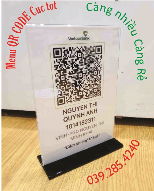 Bảng menu quét mã QR để bàn mica, Biển menu mica quét mã QR code