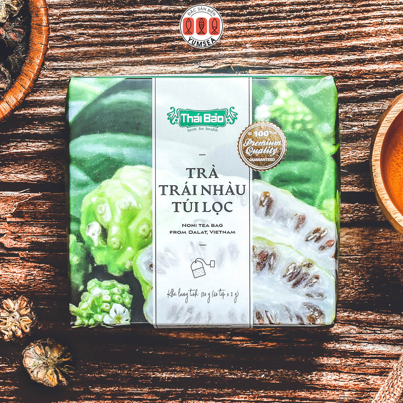 Trà trái nhàu túi lọc, 60 tép, hộp, mẫu pastel art, Thái Bảo