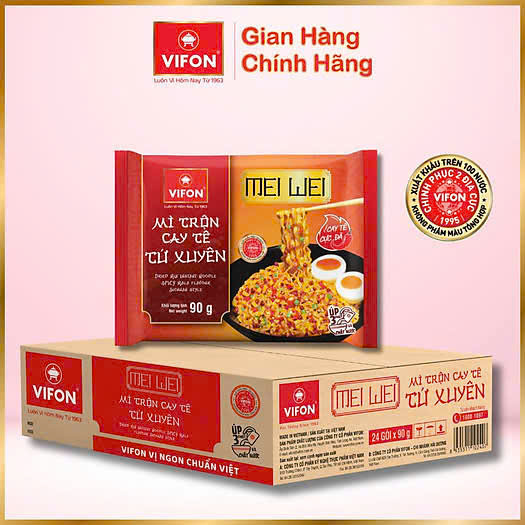 Thùng 24 Gói Mei Wei Mì Trộn Cay Tê Tứ Xuyên Vifon 90g / Hàng Chính Hãng - VF74T