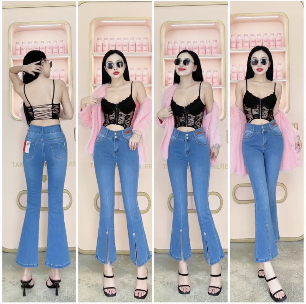 Quần jeans nữ ống loe xẻ lai 9 tấc thời trang