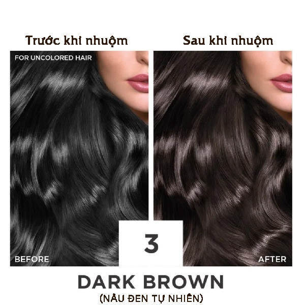 Nếu bạn muốn sở hữu một mái tóc đen nâu tự nhiên, hãy thử đến với thuốc nhuộm đen nâu tự nhiên 3/0 Dark Natural Brown + Trợ. Sản phẩm không những giúp bạn có một màu tóc đẹp mà còn bảo vệ tóc khỏi tác động của môi trường xung quanh. Hãy cùng xem hình ảnh trước và sau khi sử dụng thuốc nhuộm này để cảm nhận sự thay đổi đầy ấn tượng.