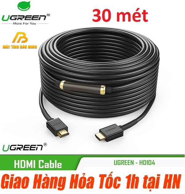 Cáp hdmi dài 30m cao cấp hỗ trợ 4k 2k có chip đẩy ugreen 10114 - chính hãng bảo hành 18 tháng