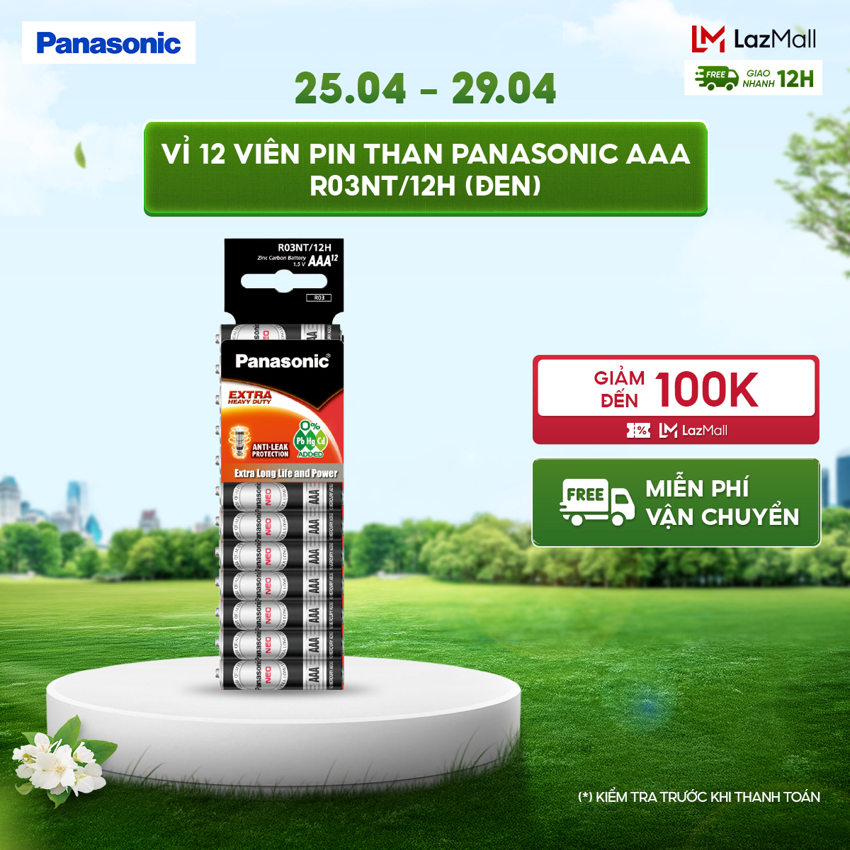 Vỉ 12 viên Pin Than Panasonic AAA R03NT/12H (Đen) – Hàng Chính Hãng