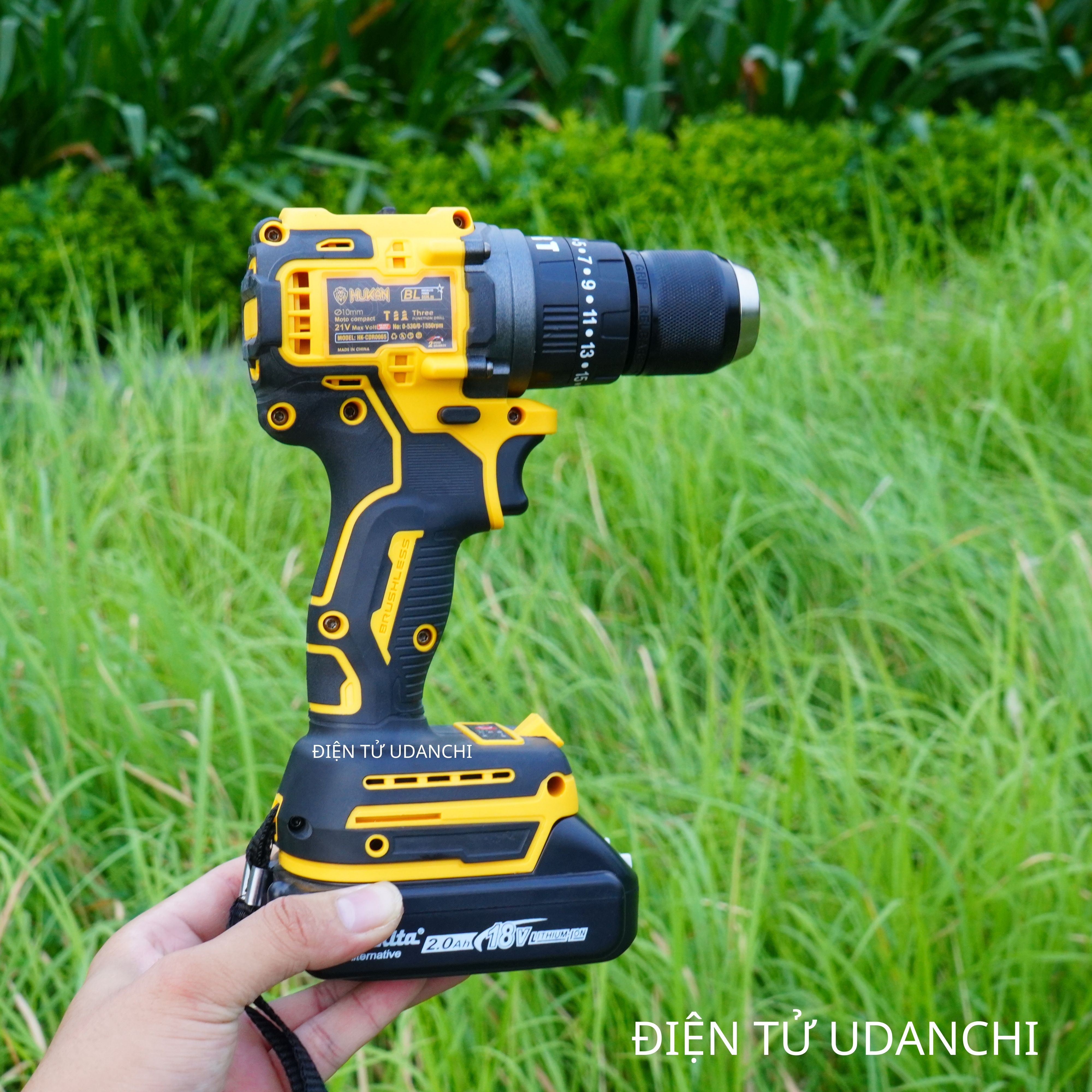 Máy khoan pin HUKAN CDR0065 DÙNG PIN ĐÓNG CỦA SHOP, 3 Chức Năng, Không Chổi Than, Tặng 24 Phụ kiện