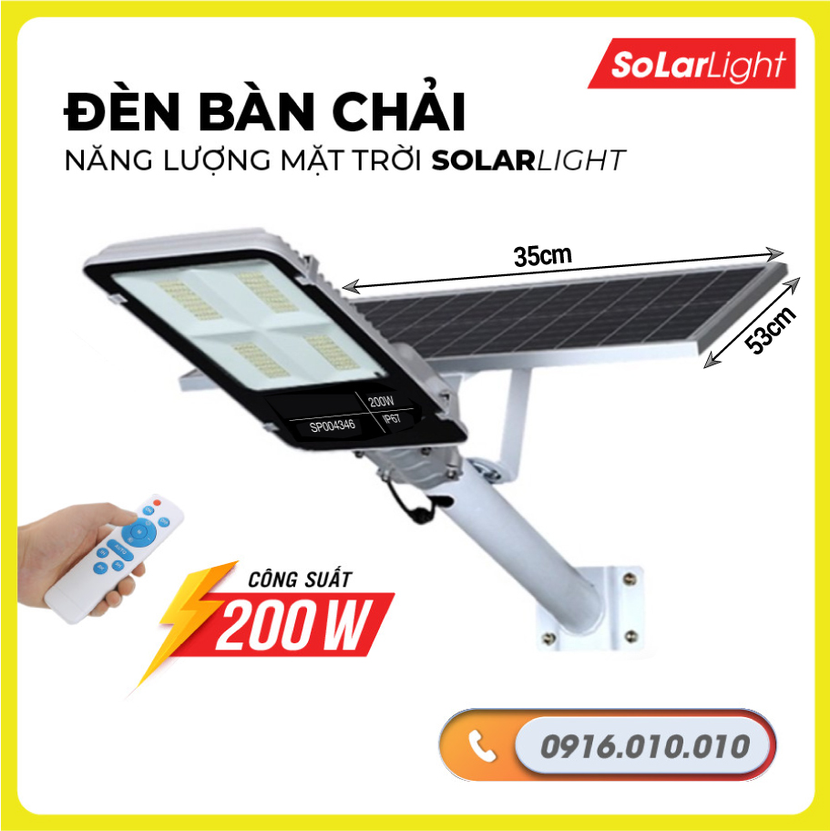 Đèn năng lượng mặt trời đường phố công suất 200W, Đèn led năng lượng mặt trời, Bảo hành 2 năm tiêu chuẩn chống nước IP67
