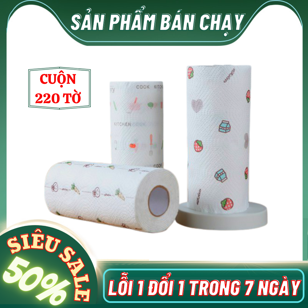 Giấy lau đa năng 220 tờ khổ rộng 25cm , Cuộn 220 Tờ Khăn Giấy Lau Bếp Họa Tiết Đa Năng, Chất Giấy Siêu Dai Thấm Hút Tốt 1 Cuốn 220 Tờ Dùng Cực Tiết Kiệm