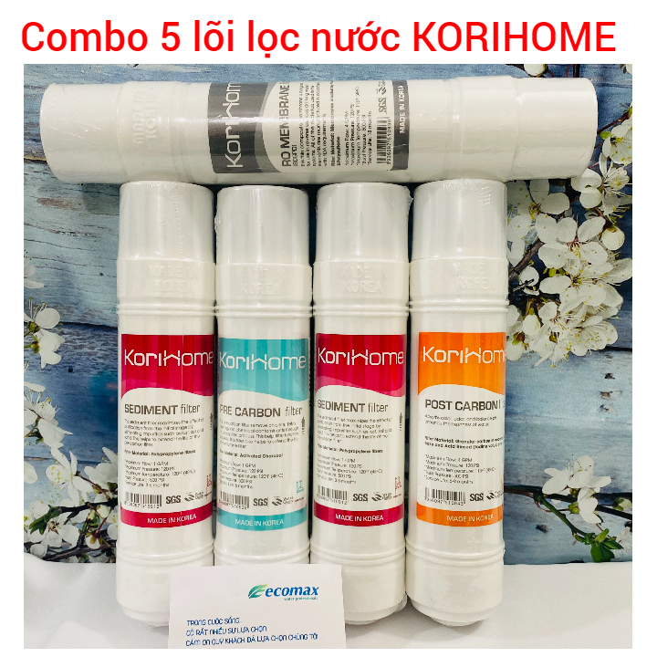 Combo 5 lõi lọc nước korihome , bộ 5 lõi lọc nước korihome , màng lọc nước korihome , bộ lõi 1 2 3 korihome , lõi lọc nước korihome