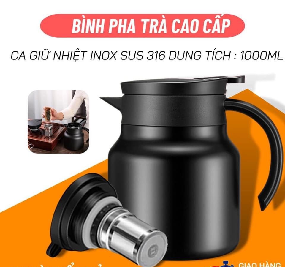 Ấm pha trà giữ nhiệt inox 316 dung tích 1L hàng cao cấp - Ca nước giữ nhiệt đựng nước nóng