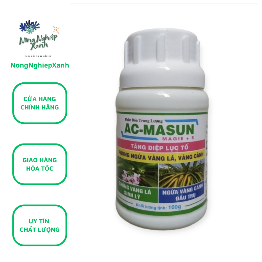 Phân bón Diệp Lục Tố  AC Masun tốt cây đẹp lá- Phòng Ngừa vàng lá vàng cành 100g AC-MASUN